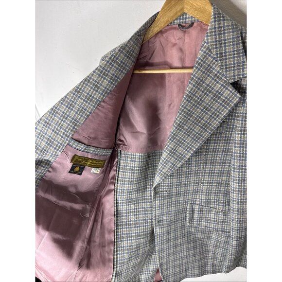 Vintage 1970s Sears Men’s Store Wool Sport Coat Blue Gray Check Plaid Men 36 - Picture 6 of 7